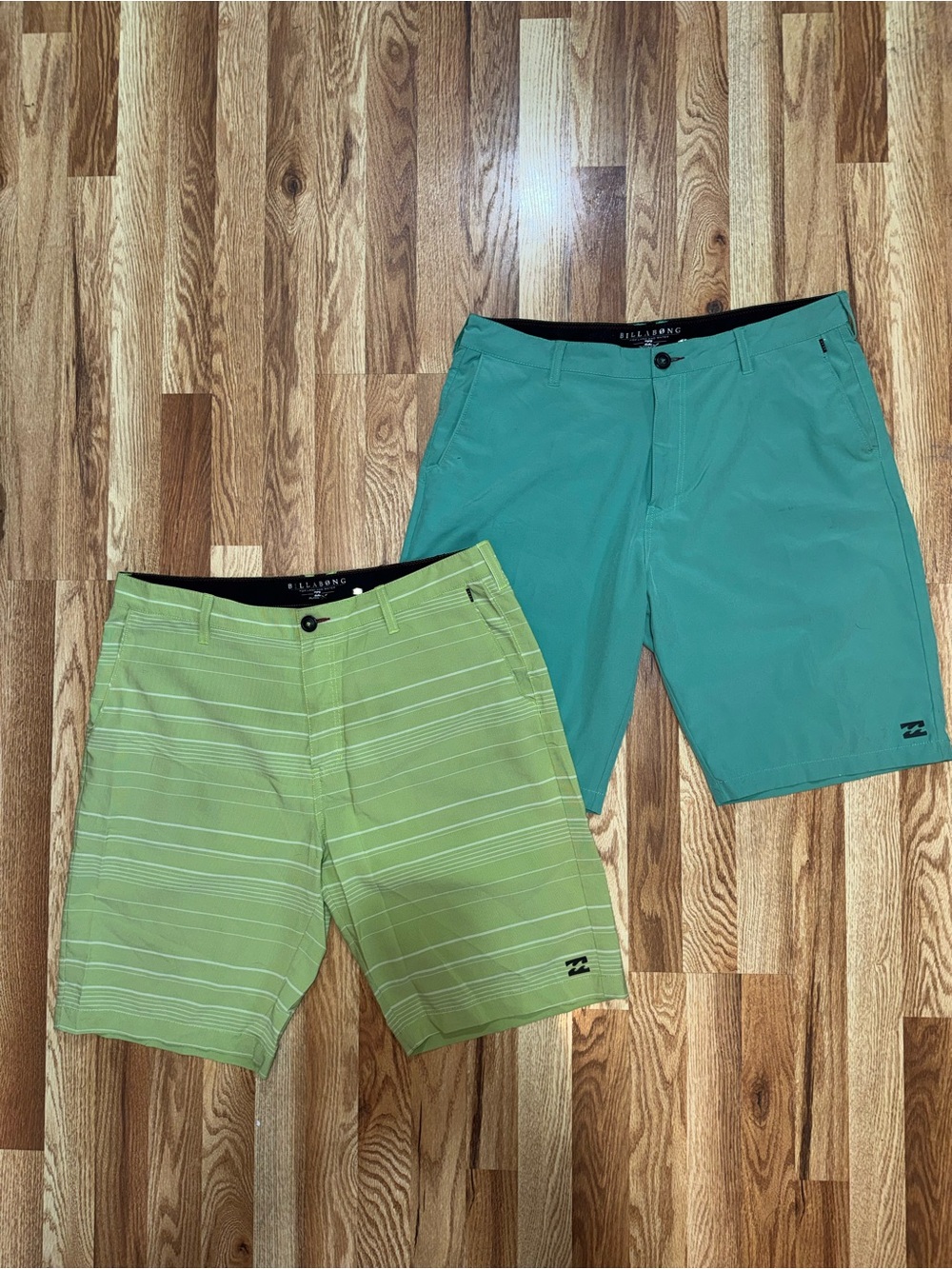 2 Pack - Billabong Men’s Size 36 Hybrid Board Shorts Green Striped & Solid Green